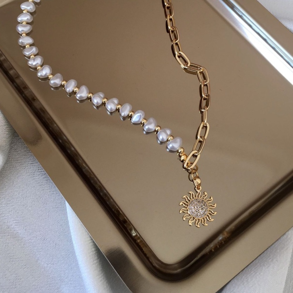 14K Gold Plated Pearl Sun Tipped Necklace ☀️